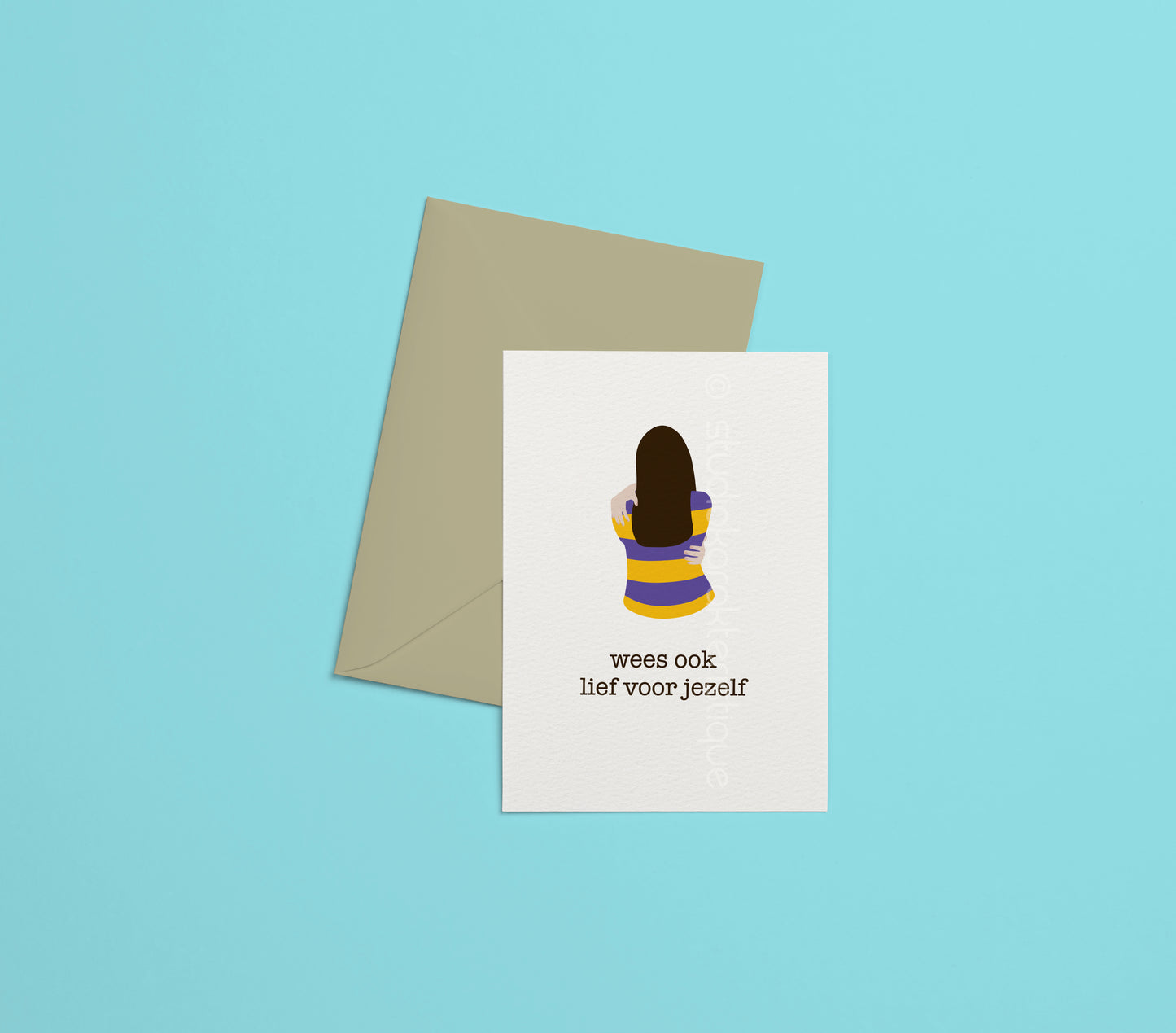 Wees ook lief voor jezelf - geel & paars - met envelop - Studio Karakteristique