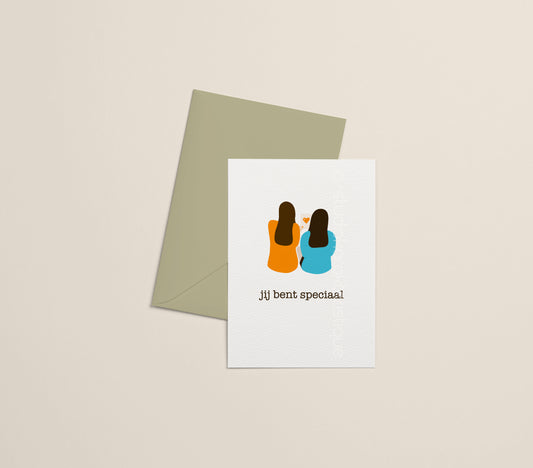 Jij bent speciaal - turquoise & oranje - A5-print - met envelop - Studio Karakteristique