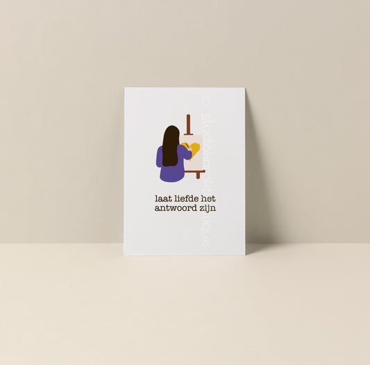 Laat liefde het antwoord zijn - geel & paars - A5-print - Studio Karakteristique