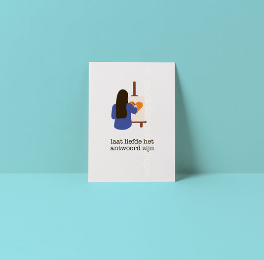 Laat liefde het antwoord zijn - oranje & blauw - A5-print - Studio Karakteristique