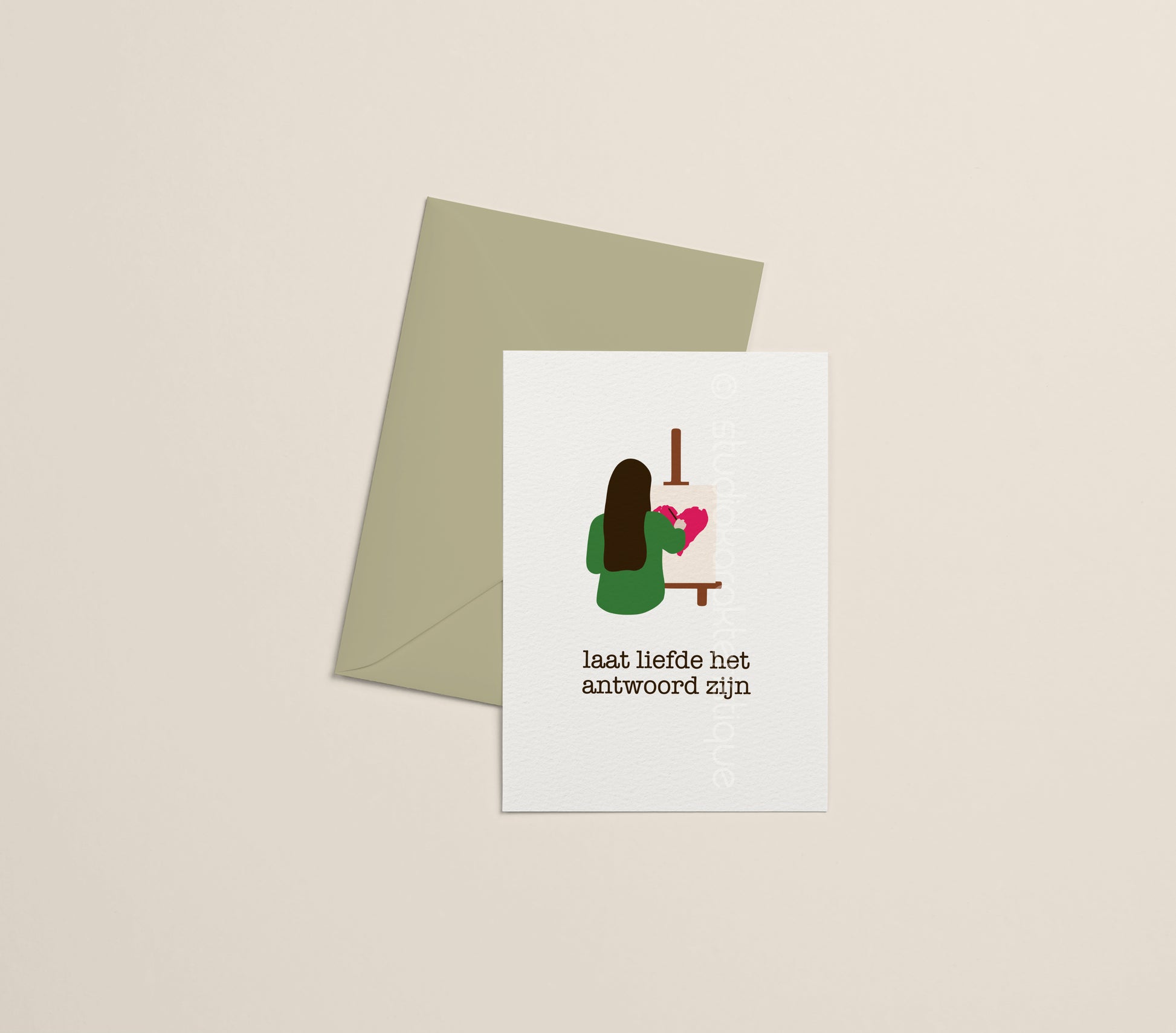 Laat liefde het antwoord zijn - roze & groen - A5-print - met envelop - Studio Karakteristique