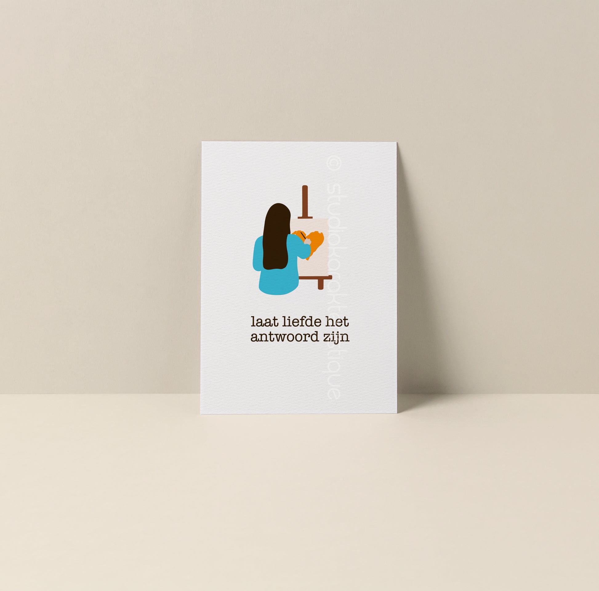 Laat liefde het antwoord zijn - turquoise & oranje - A5-print - Studio Karakteristique