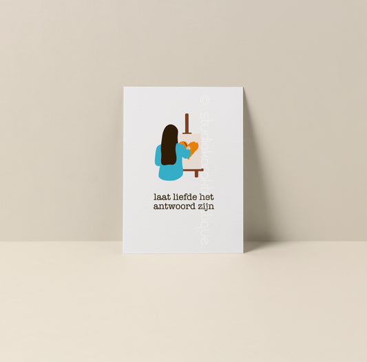Laat liefde het antwoord zijn - turquoise & oranje - A5-print - Studio Karakteristique