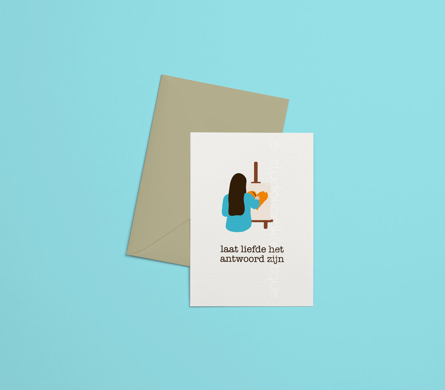 Laat liefde het antwoord zijn - turquoise & oranje - A5-print - met envelop - Studio Karakteristique