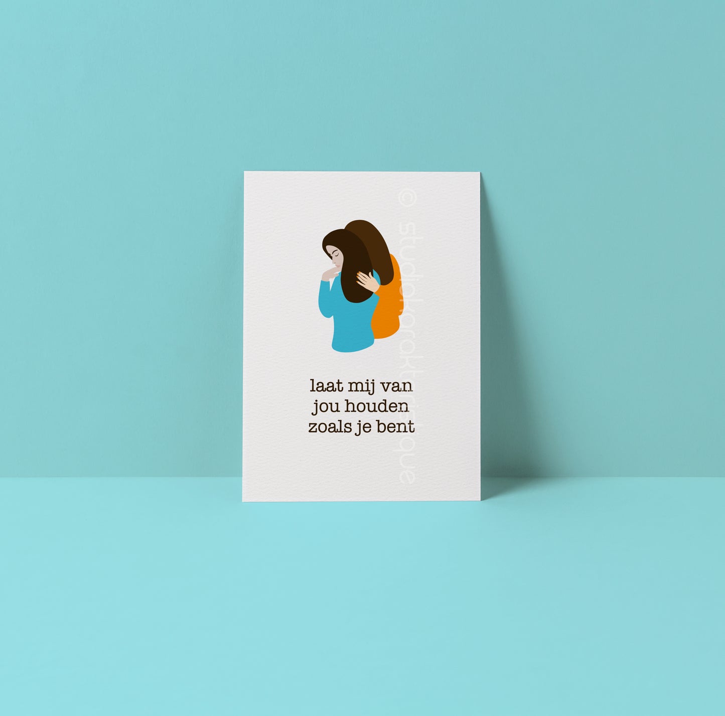 Laat mij van jou houden - turquoise & oranje - A5-print - Studio Karakteristique