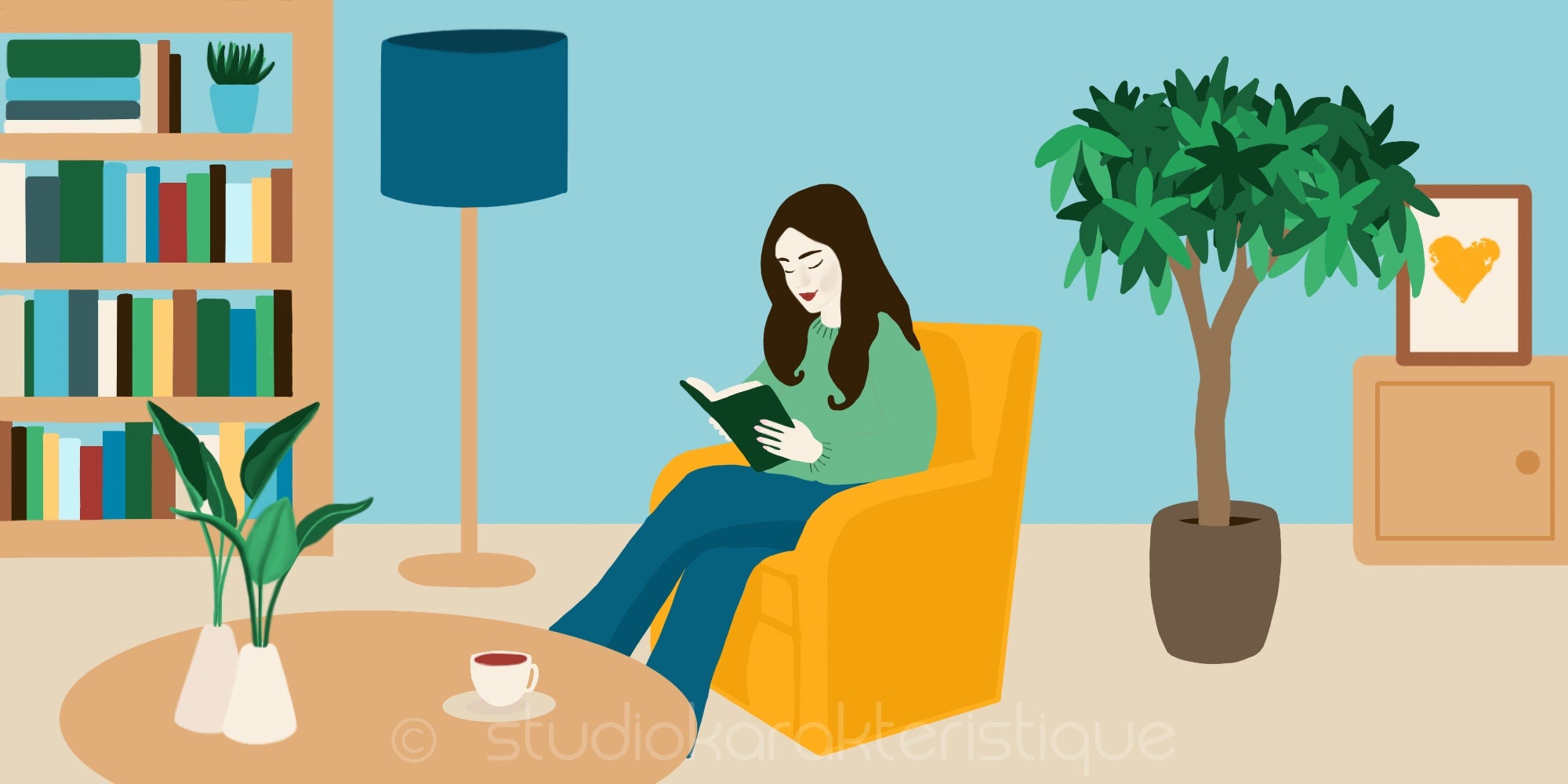 Lezende vrouw - illustratie - Studio Karakteristique