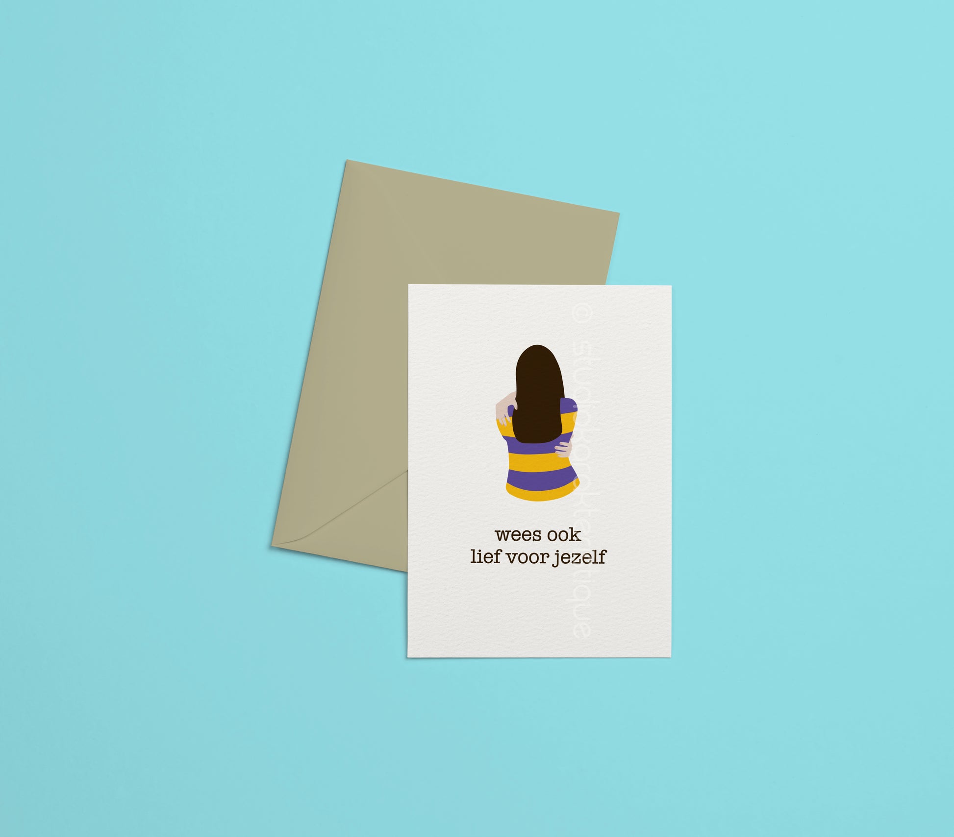 Wees ook lief voor jezelf - geel & paars - met envelop - Studio Karakteristique