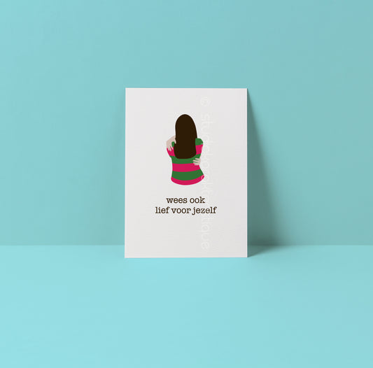 Wees ook lief voor jezelf - roze & groen - A5-print - Studio Karakteristique