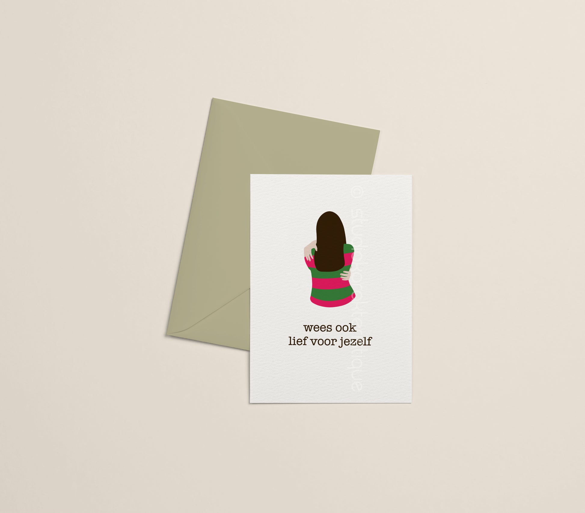 Wees ook lief voor jezelf - roze & groen - A5-print - met envelop - Studio Karakteristique