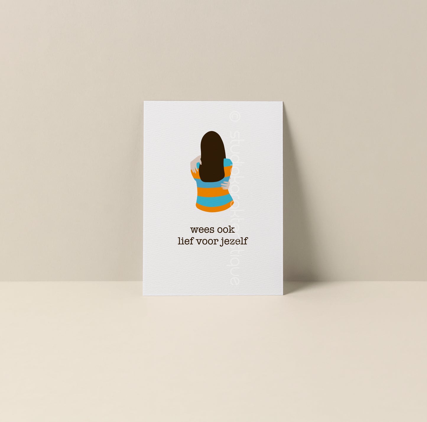 Wees ook lief voor jezelf - turquoise & oranje - A5-print - Studio Karakteristique