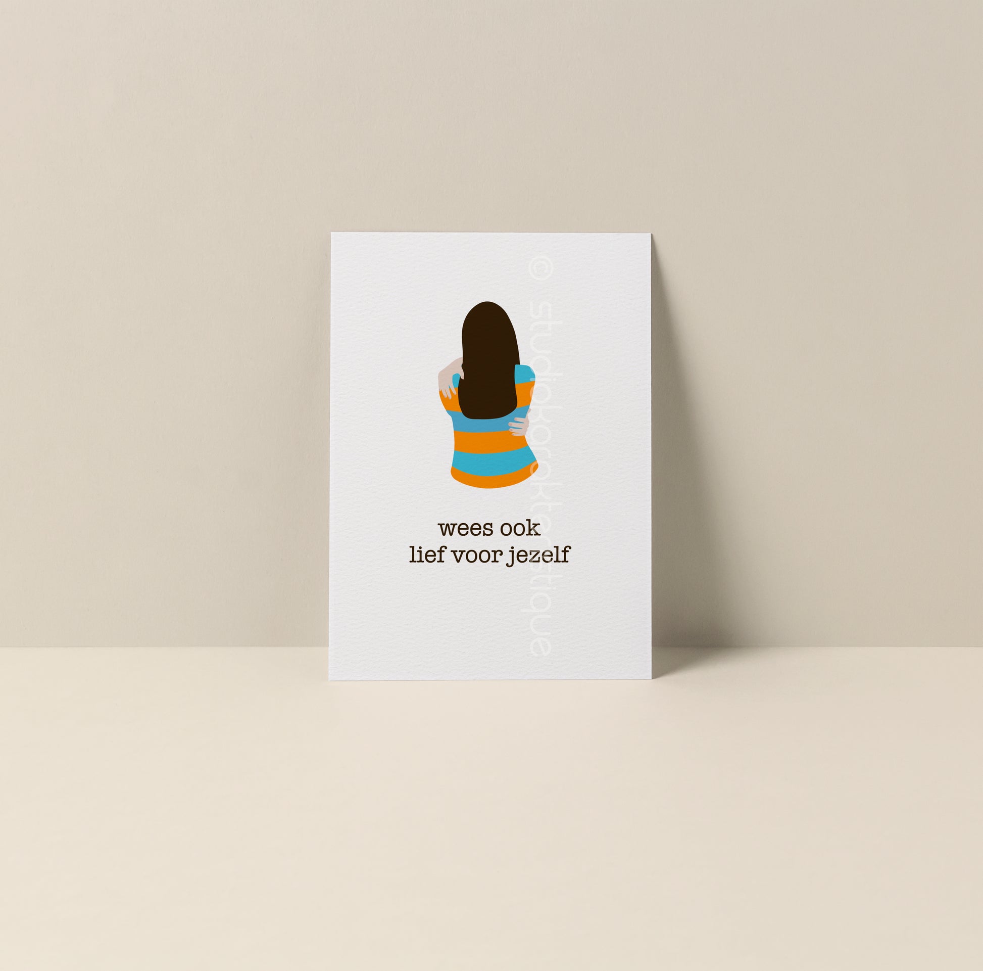 Wees ook lief voor jezelf - turquoise & oranje - A5-print - Studio Karakteristique