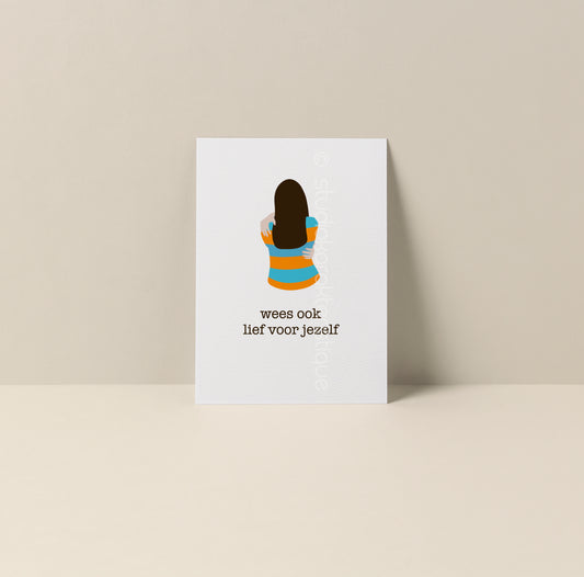 Wees ook lief voor jezelf - turquoise & oranje - A5-print - Studio Karakteristique