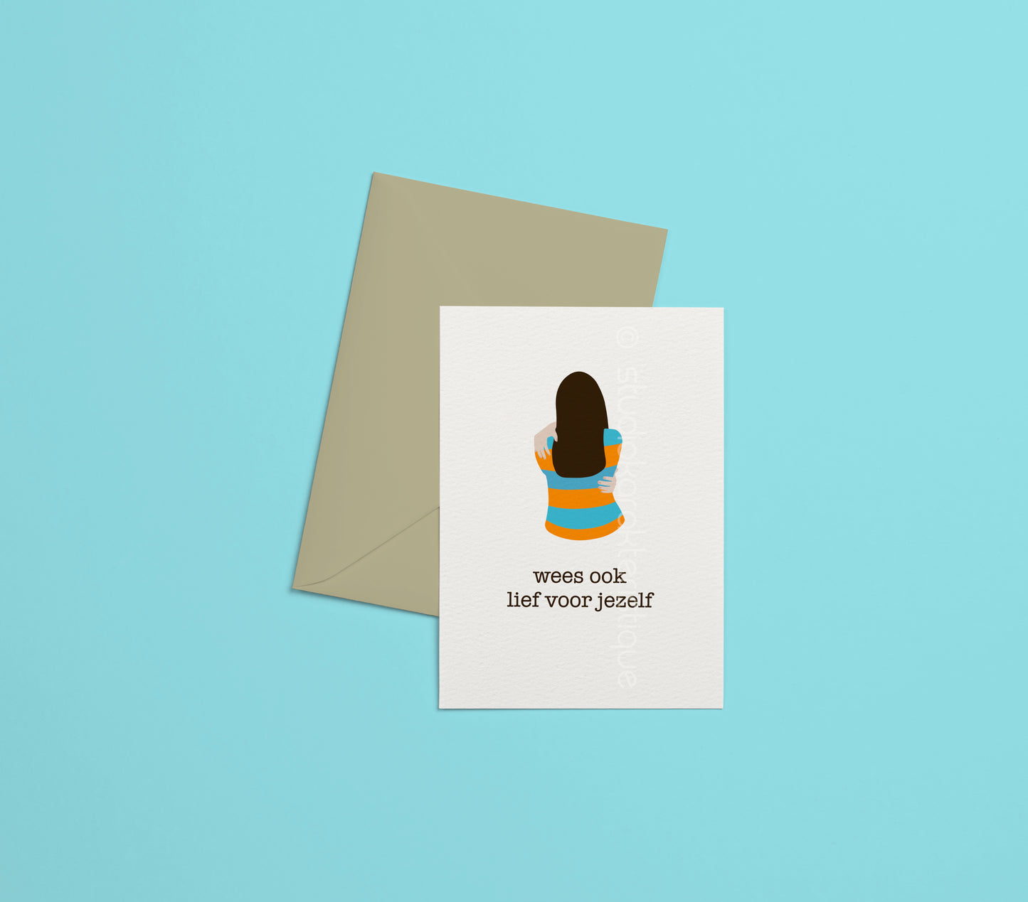 Wees ook lief voor jezelf - turquoise & oranje - A5-print - met envelop