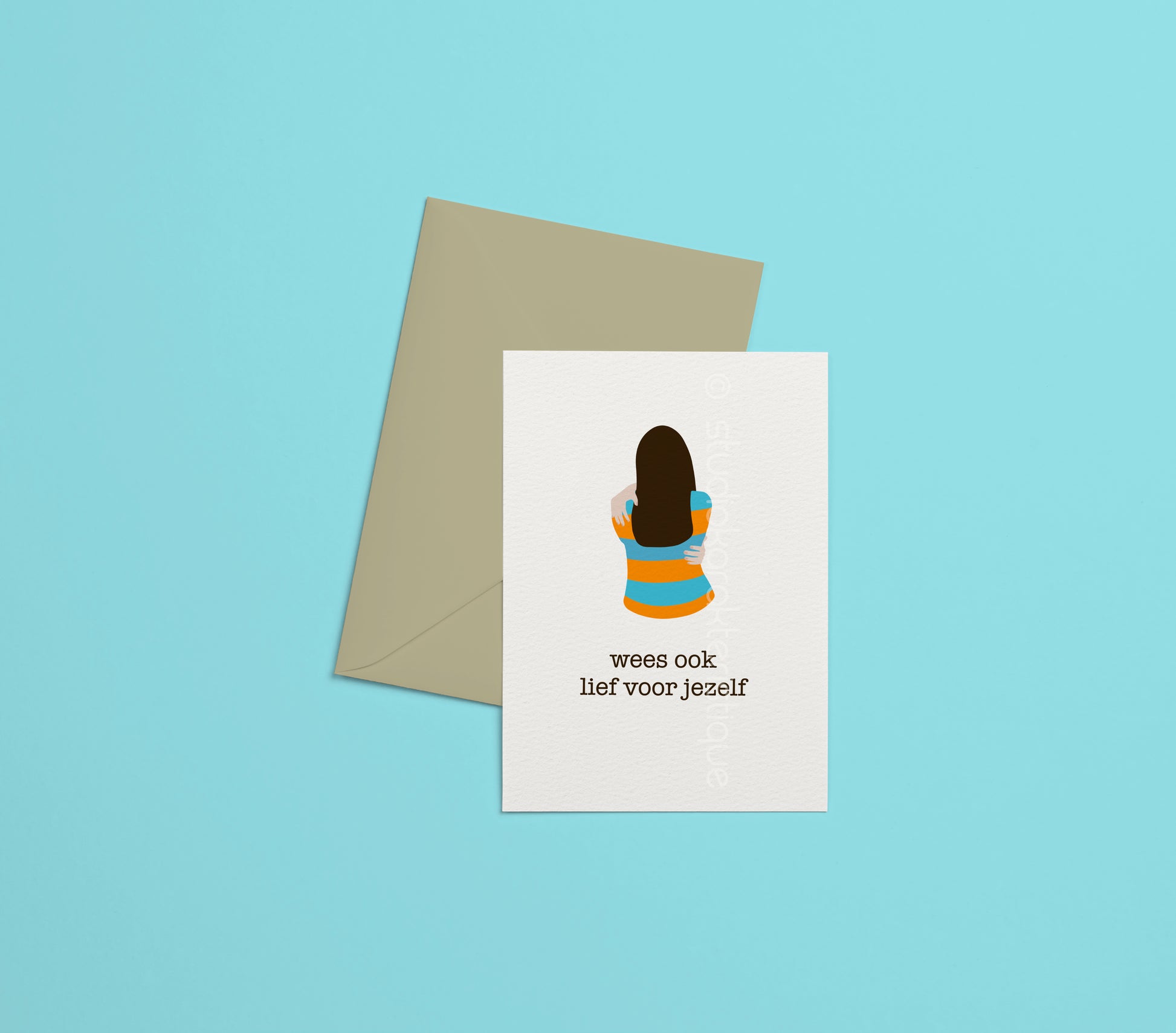Wees ook lief voor jezelf - turquoise & oranje - A5-print - met envelop